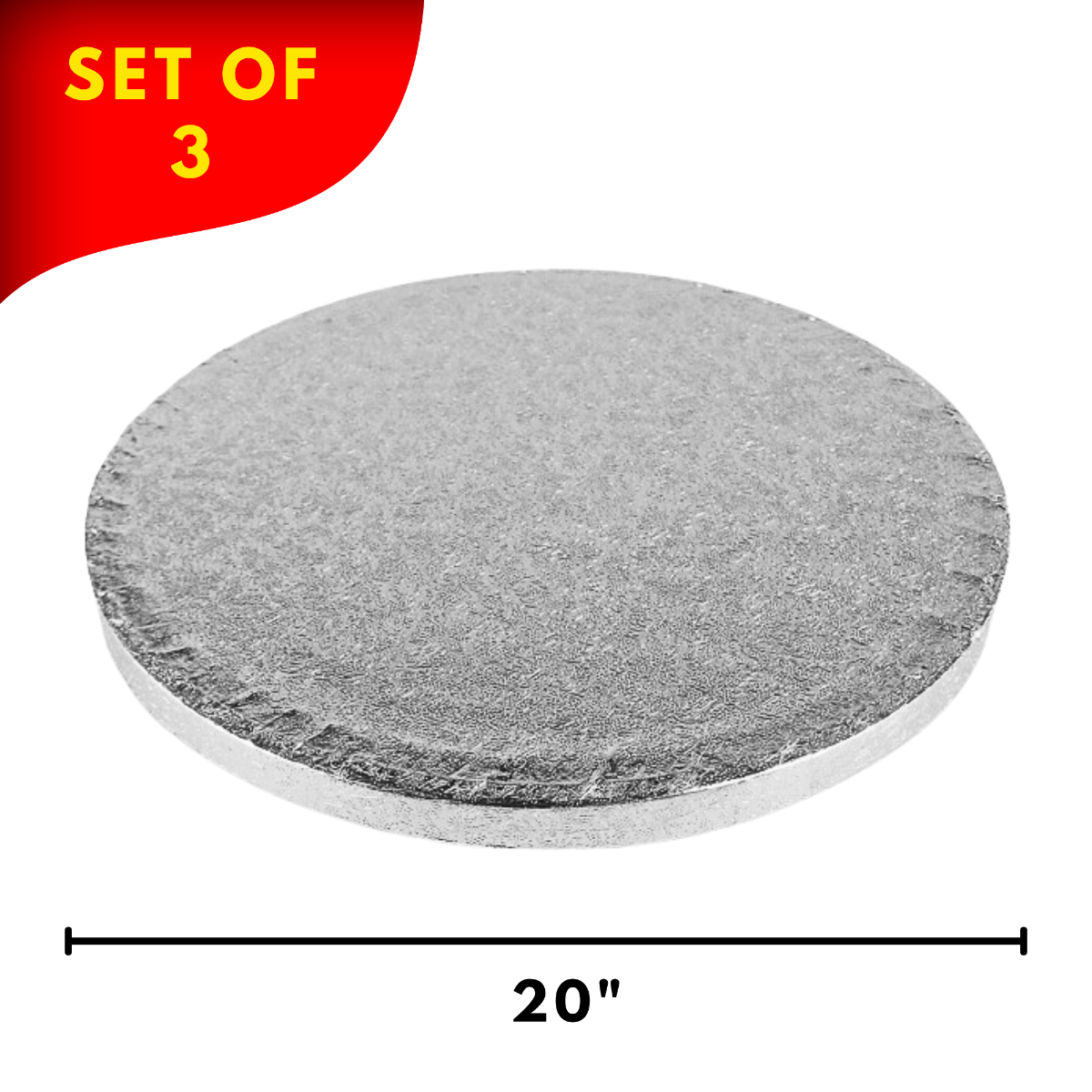 Round Embossed Set of 3 Cake Drums Thick Board Silver 20"