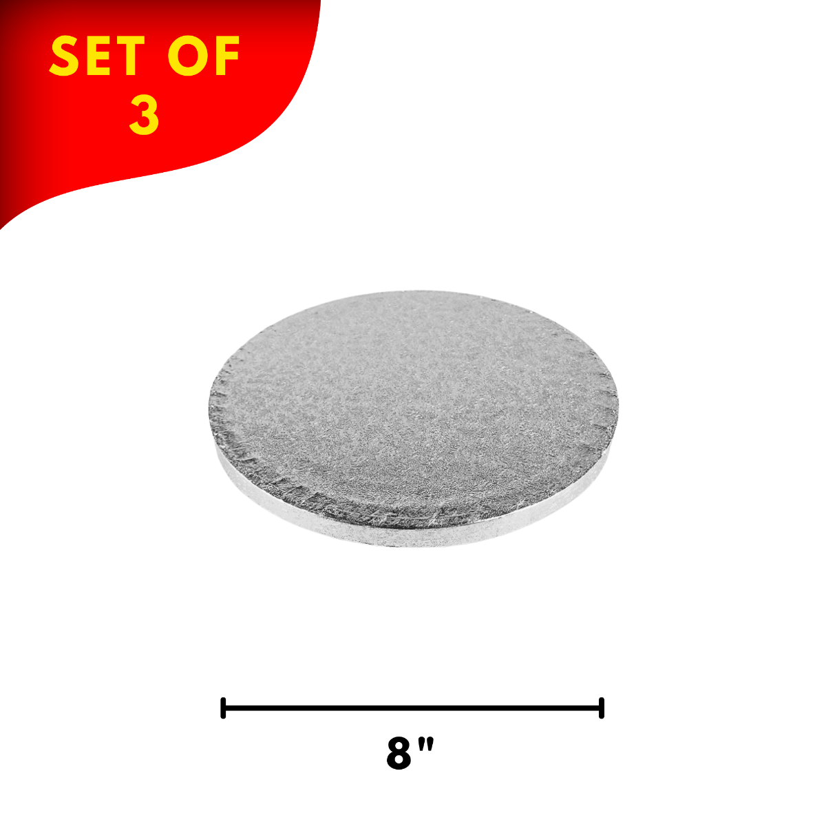 Round Embossed Set of 3 Medium Cake Drums Thick Board Silver 8"