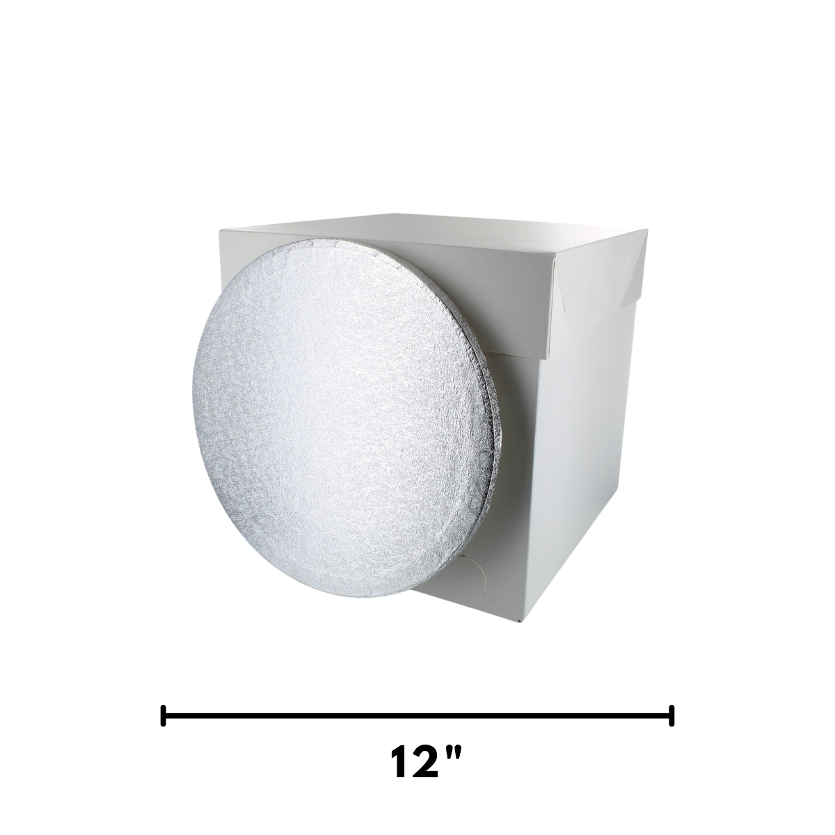 White Cake Box with Round silver Thick 12" Cake Drum Base
