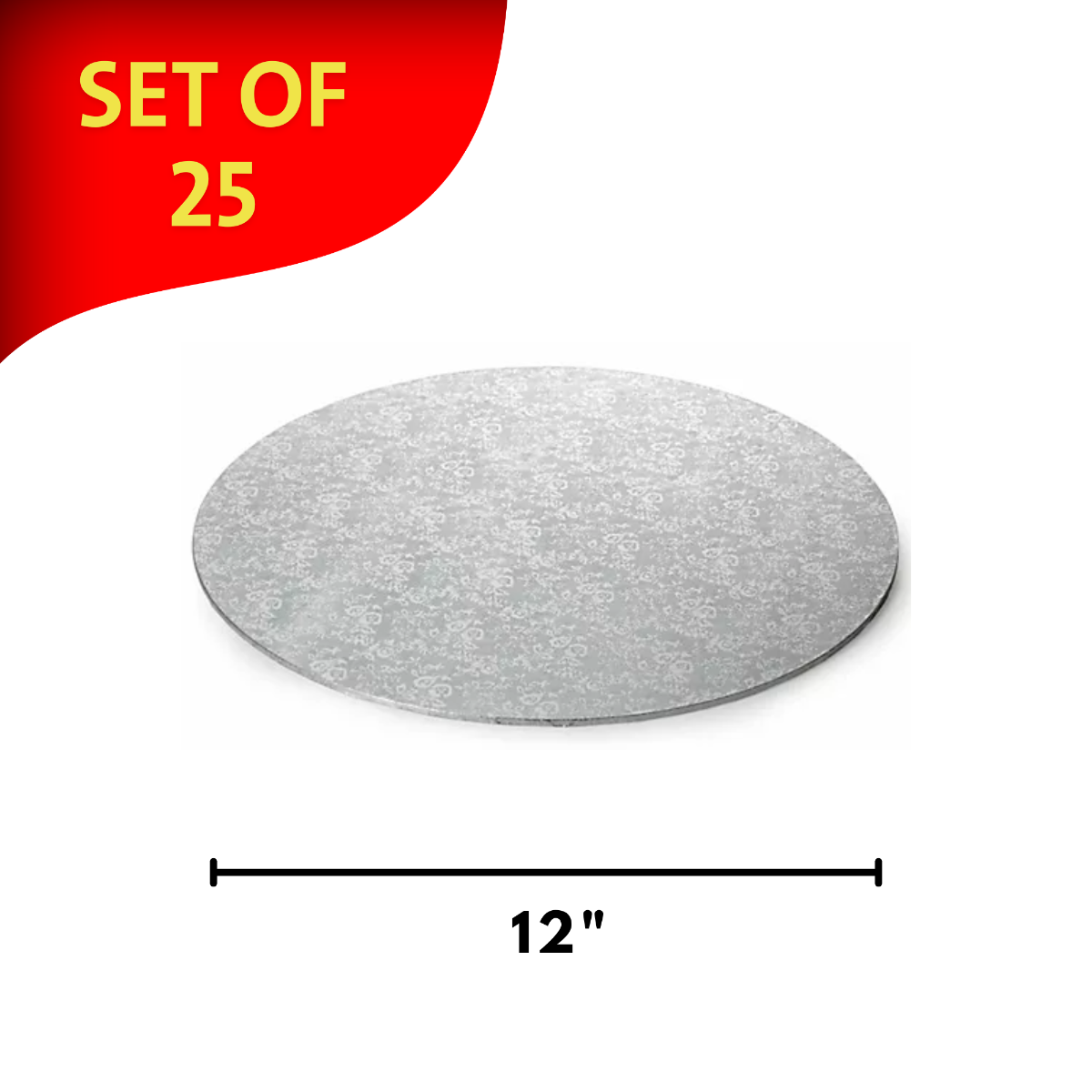 Round Embossed Set of 25 Cake Drums Thin Board Silver 12"