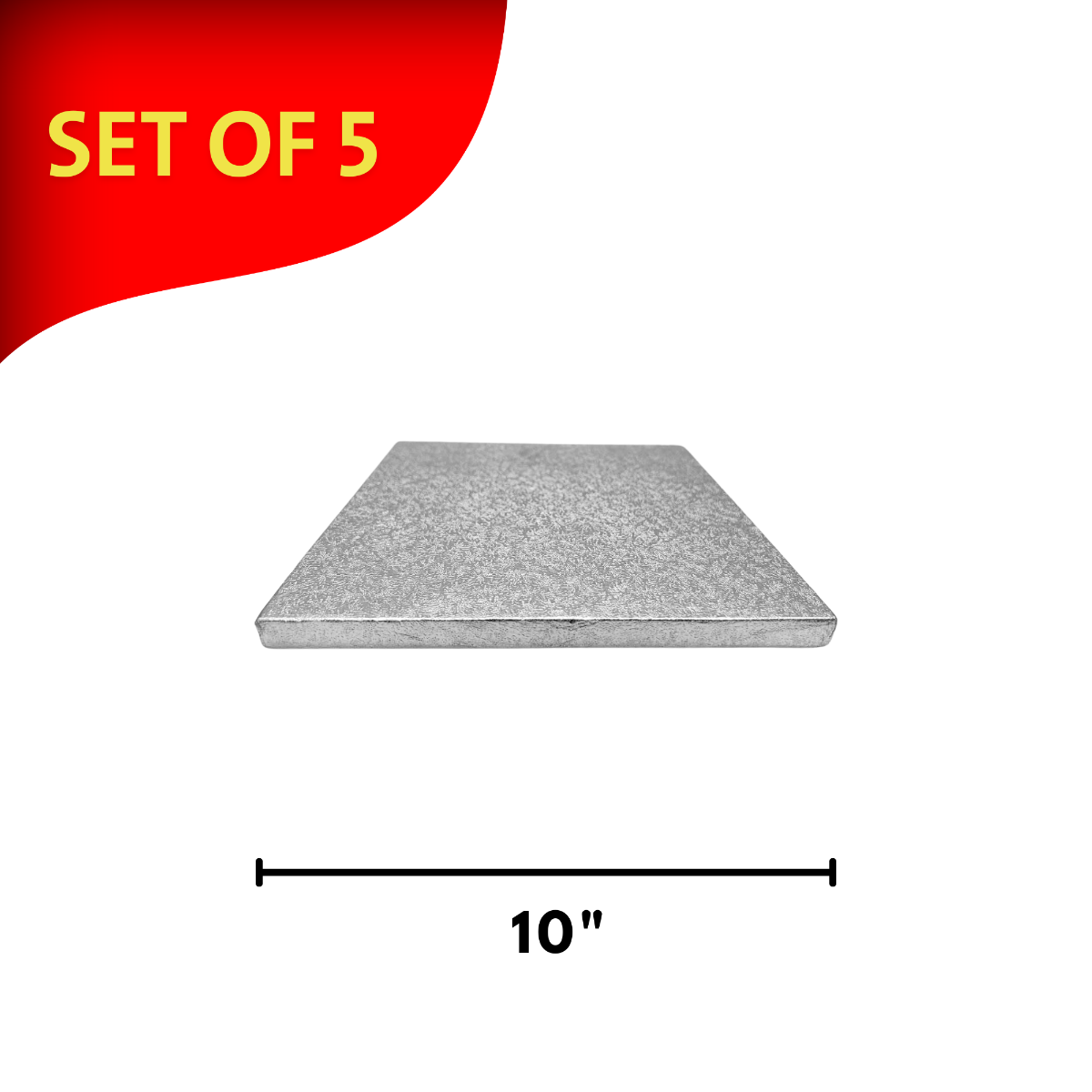 Square Silver Embossed Set of 5 Medium Cake Drums Thick Board 10"