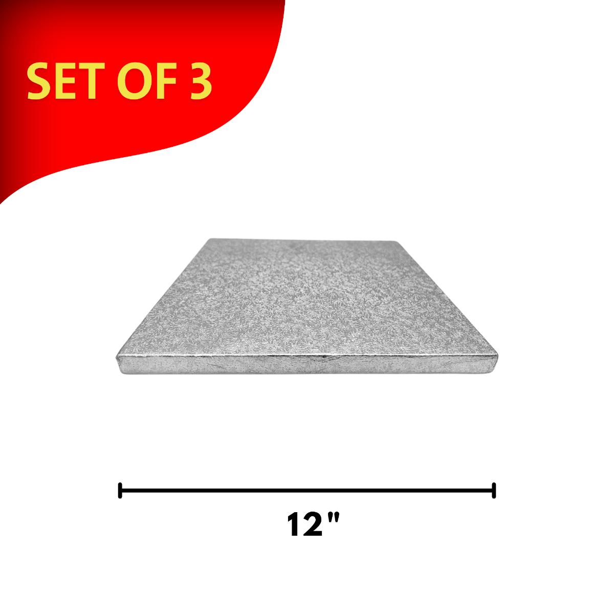 Square Silver Embossed Set of 3 Cake Drums Thick Board 12"