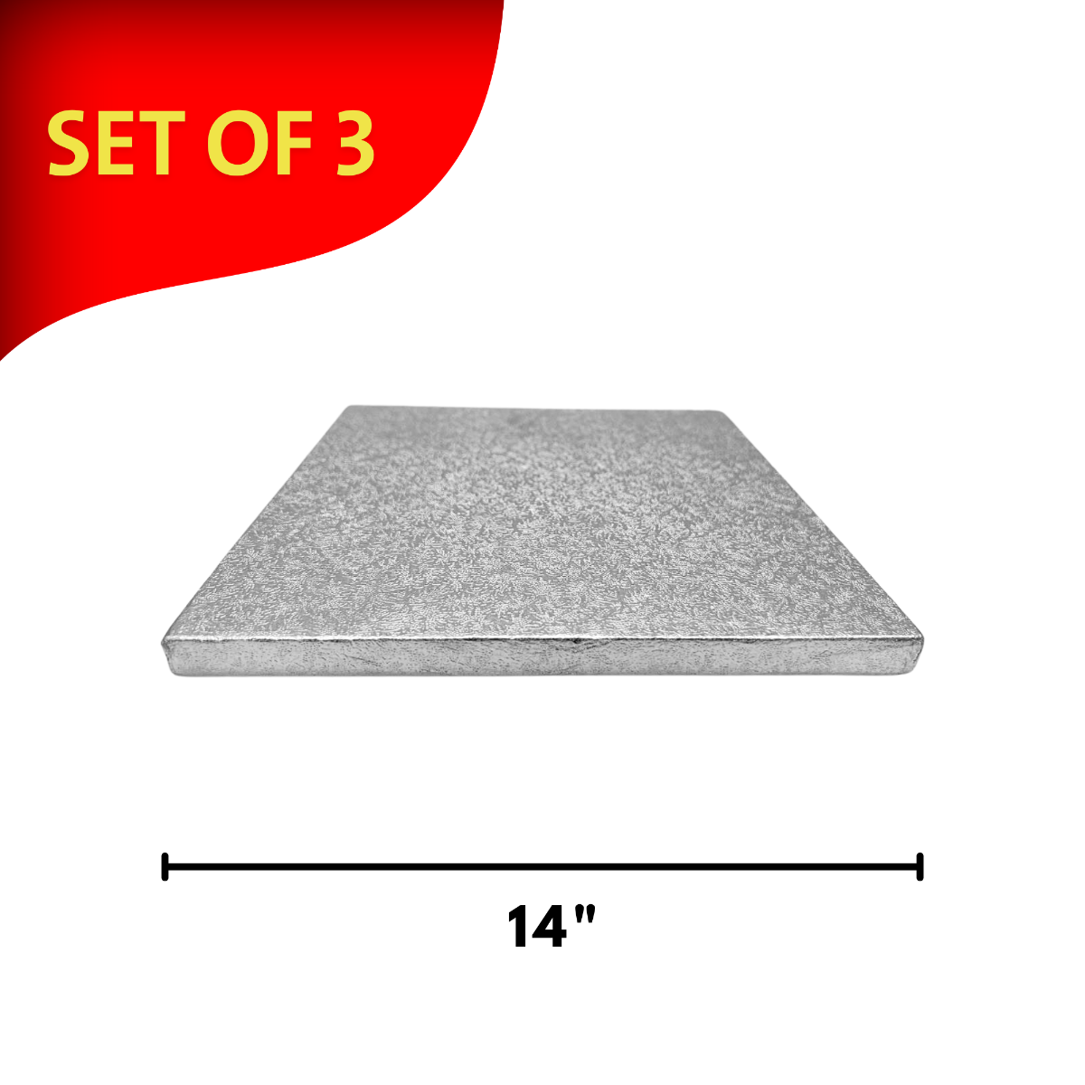 Square Silver Embossed Set of 3 Cake Drums Thick Board 14"
