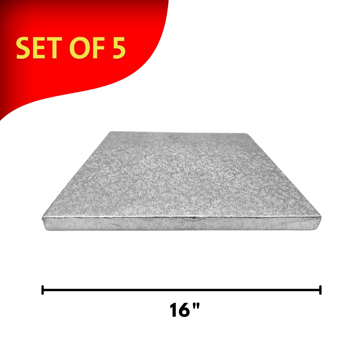 Square Silver Embossed Set of 5 Cake Drums Thick Board 16"