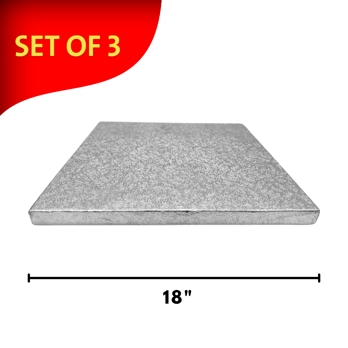Square Silver Embossed Set of 3 Cake Drums Thick Board 18"
