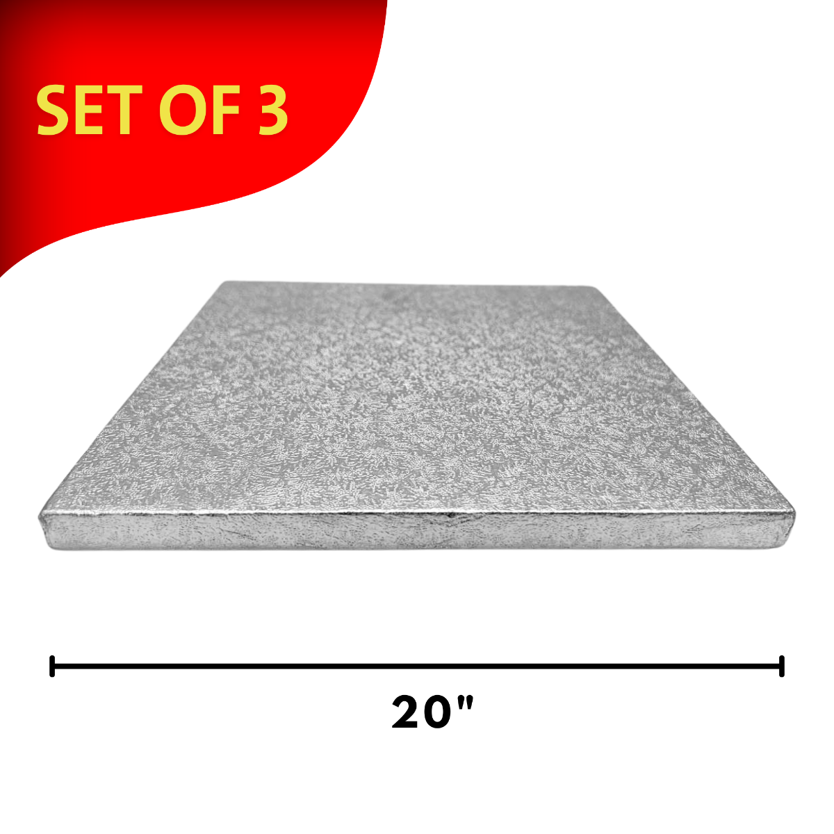 Square Silver Embossed Set of 3 Cake Drums Thick Board 20"