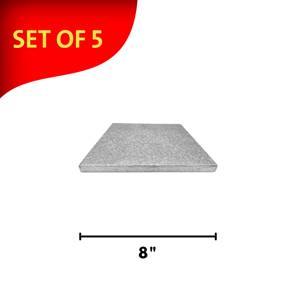 Square Silver Embossed Set of 5 Small Cake Drums Thick Board 8"