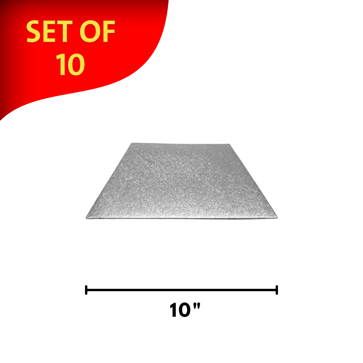 Silver Square Embossed Set of 10 Cake Drums Thin Board 10"