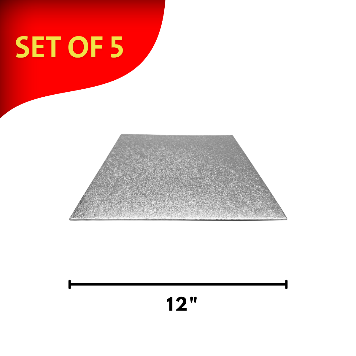 Silver Square Embossed Set of 5 Cake Drums Thin Board 12"