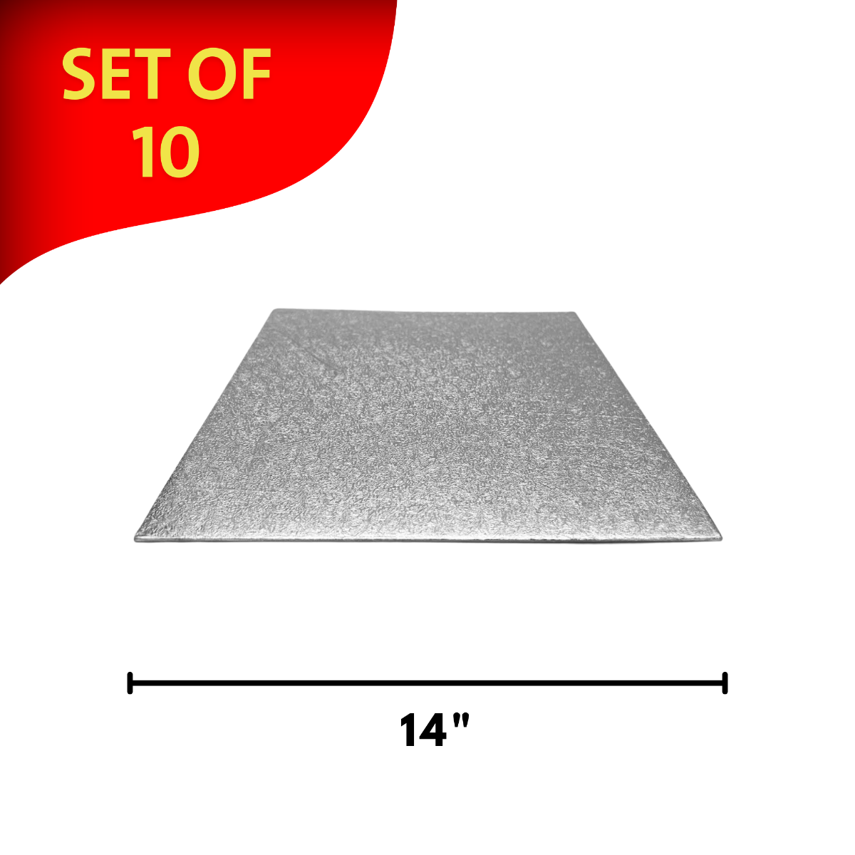 Silver Square Embossed Set of 10 Cake Drums Thin Board 14"