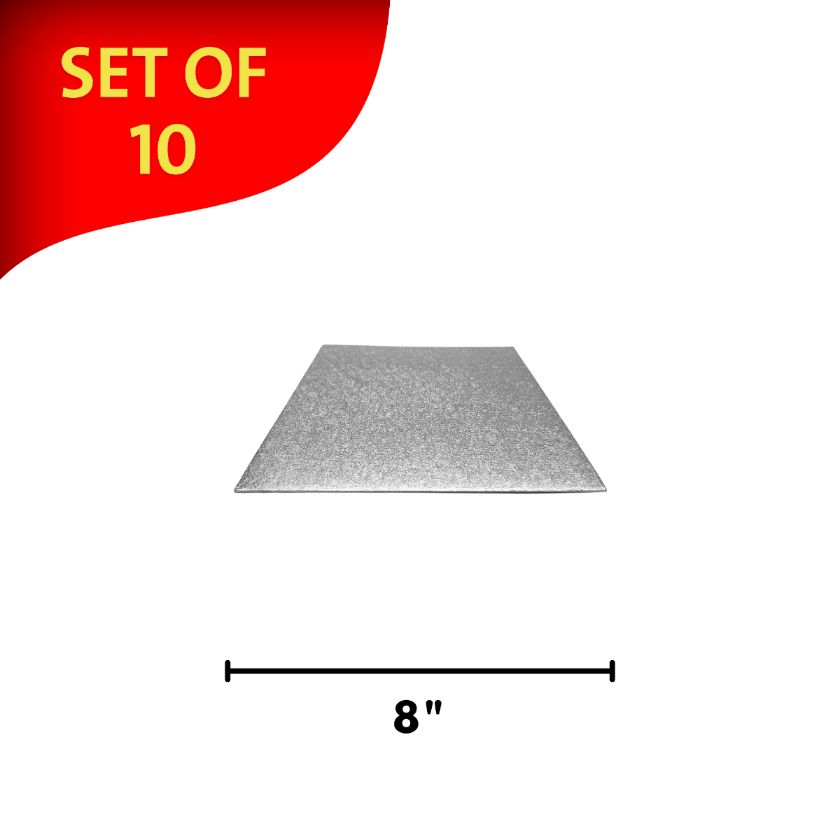 Silver Square Embossed Set of 10 Cake Drums Thin Board 8"