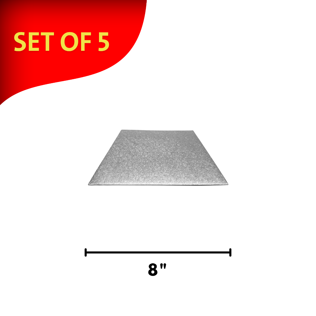 Silver Square Embossed Set of 5 Cake Drums Thin Board 8"