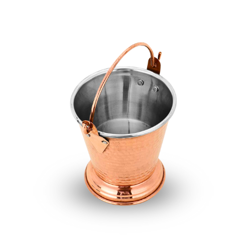 Small Heavy-Duty Hammered Stainless Steel and Copper Balti/Bucket