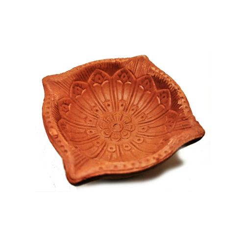 Small Square-Shaped Traditional Clay Diwali Diva/Diya