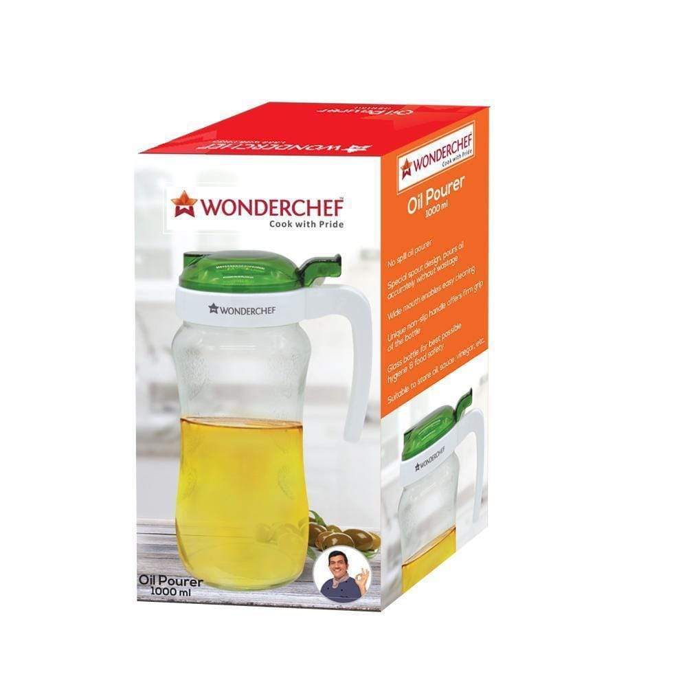 Wonderchef Oil Pourer Green Glass Bottle with Non-Slip Handle - 1000ml