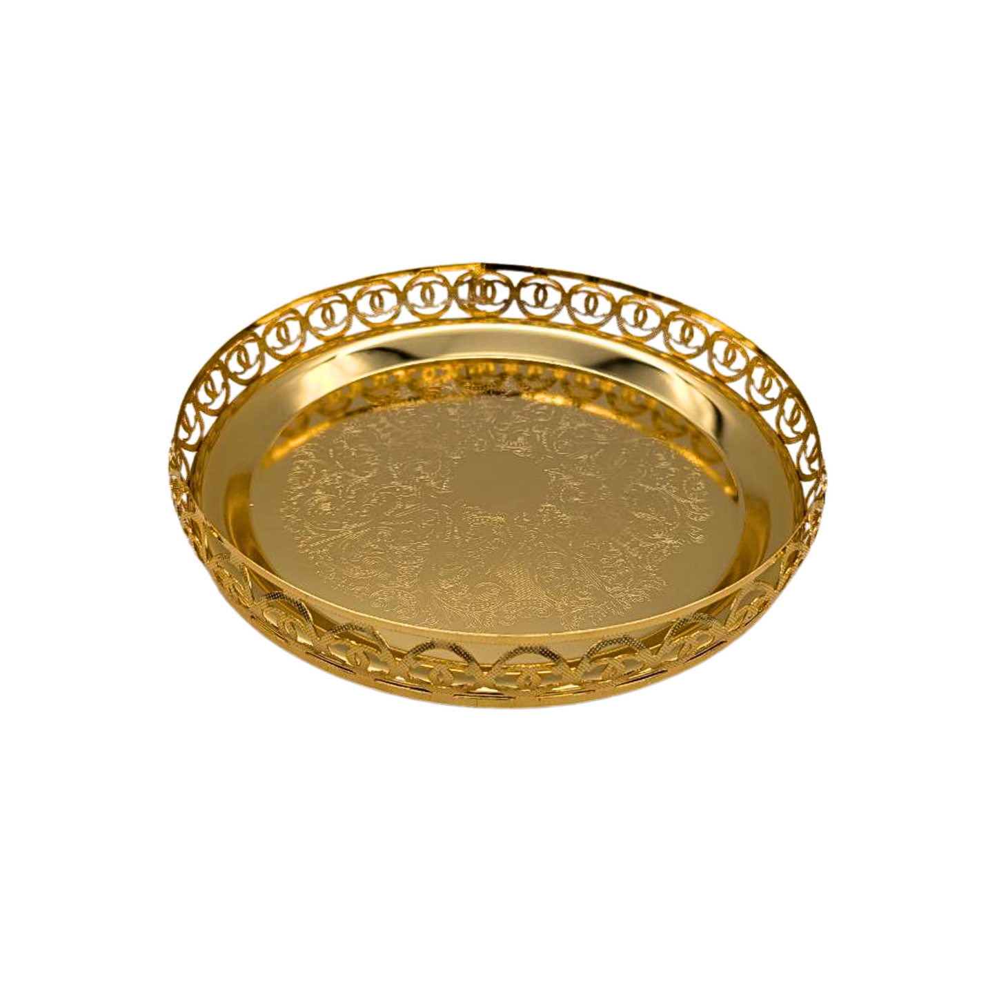 Elegant Golden Chrome Serving Tray – 23cm Diameter, Available in 3 Unique Styles