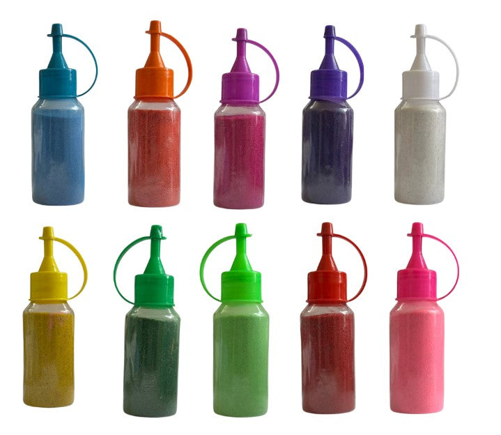 10 x Rangoli Colour Bottles Set – Multicolour Fine Powder Art Kit for Diwali, Holi, Craft & Festival Decoration – Light Pink, Purple, Red, White, Green, Lime Parrot Green, Yellow, Burnt Orange, Light Blue, Cerise Fuchsia Pink