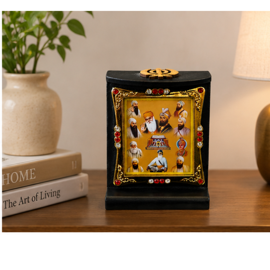 10 Sikh Gurus Wooden Photo Frame Khanda Religious Home Prayer Desk Decor 8cmx6cm