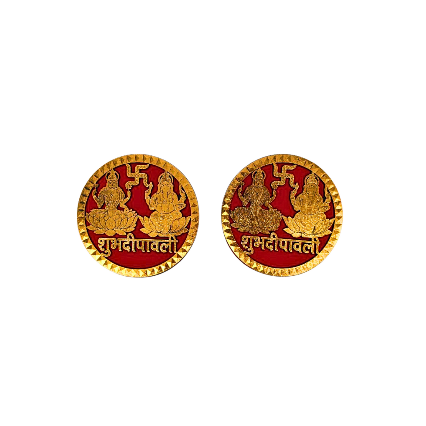 Red & Gold Shubh Deepawali Sticker | 11 cm | Laxmi Ganesh & Swastika | set of 2