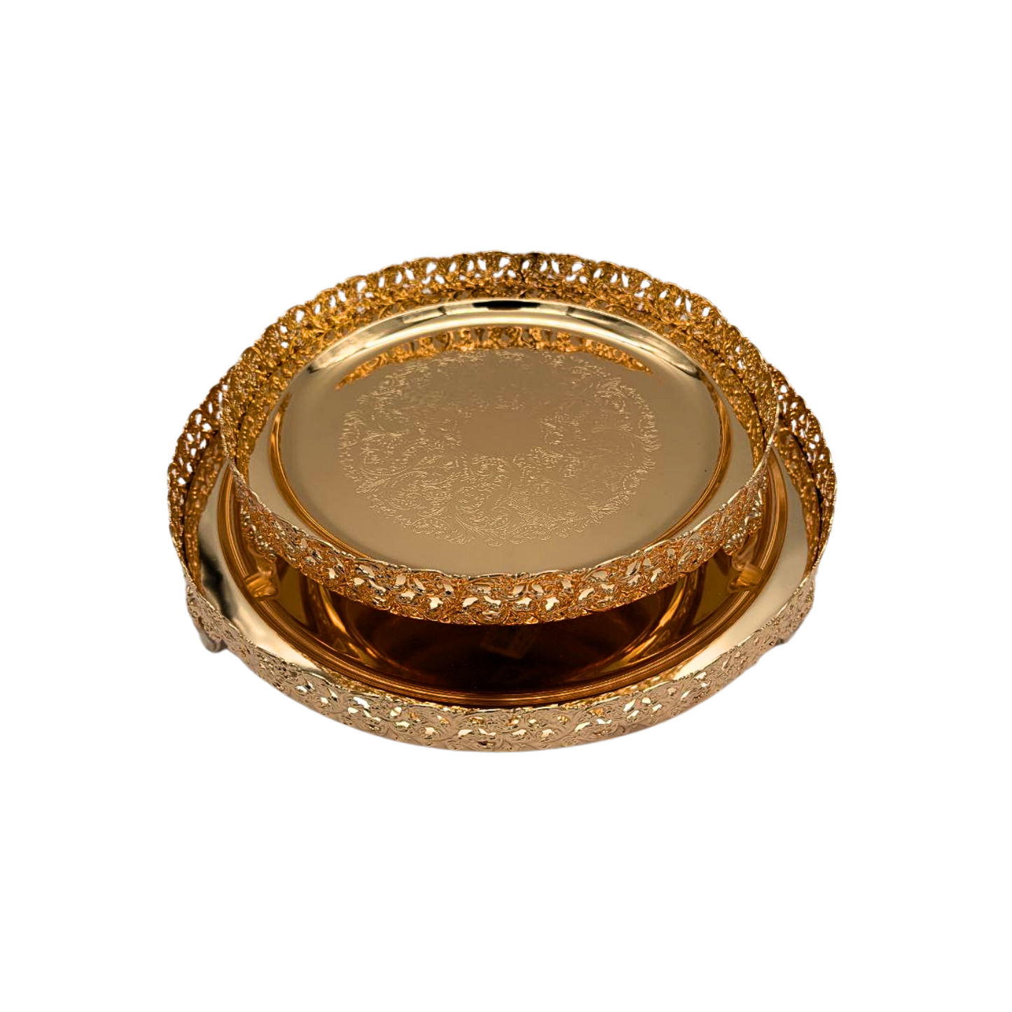 Golden Round Serving Tray with Floral Design – Available in 28cm & 36cm