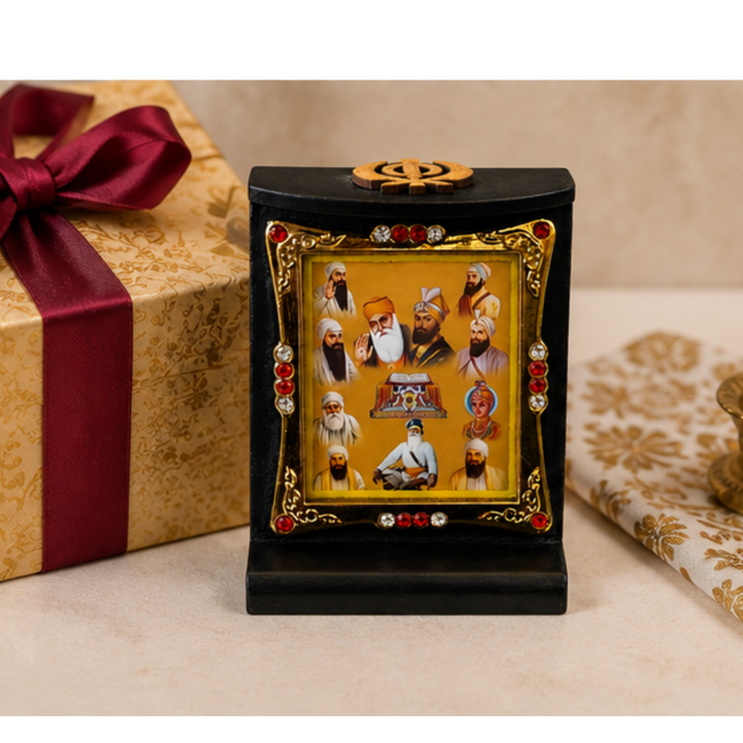 10 Sikh Gurus Wooden Photo Frame Khanda Religious Home Prayer Desk Decor 8cmx6cm