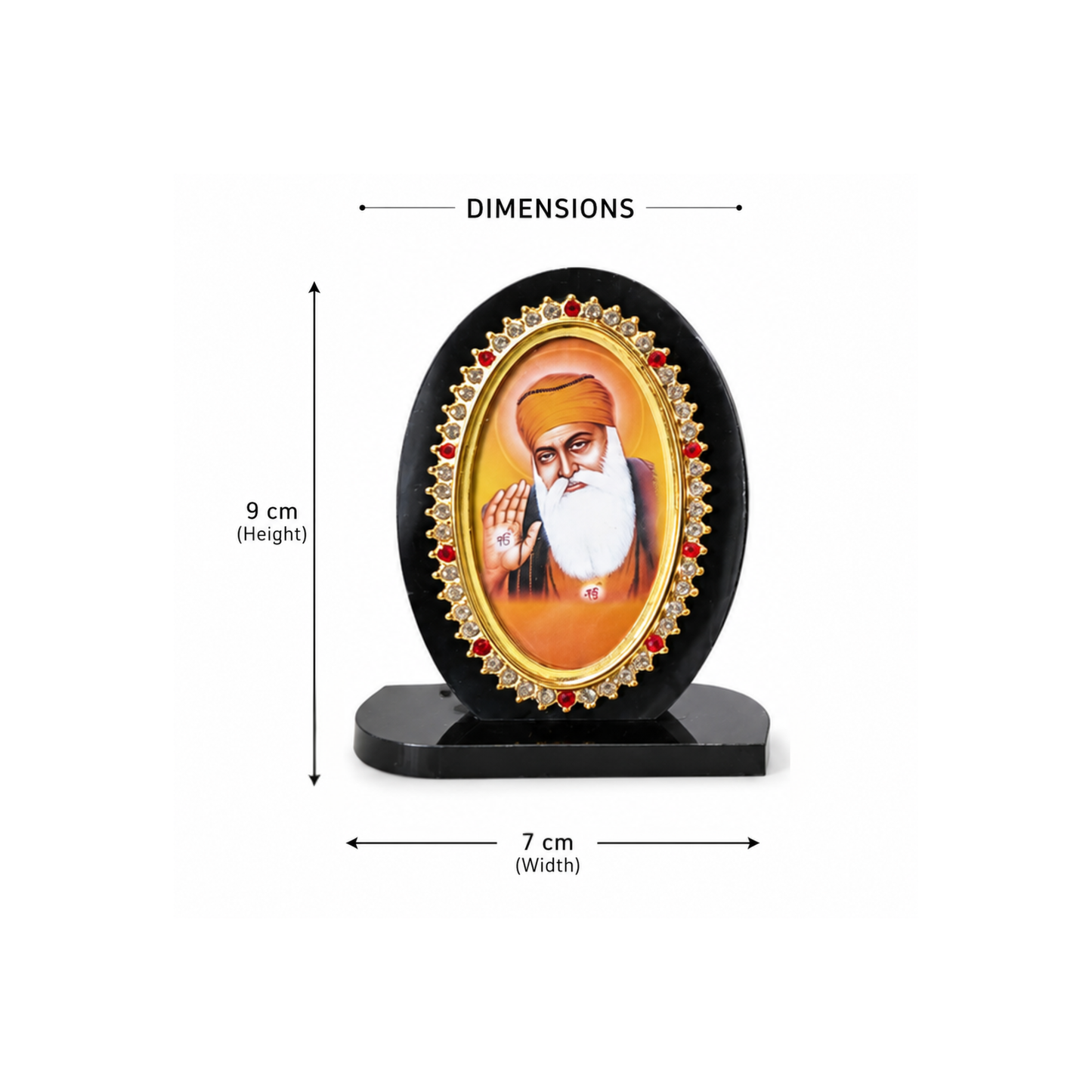 Sikh Religious Dashboard Idols Decorative Oval Photo Frame Ornament for Car Dashboard Guru Nanak Ji Khanda Sahib Guru Gobind Singh Ji 9cm