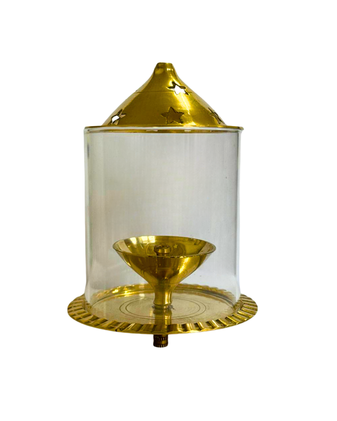 Brass Jyoti Diya Oil / Ghee Lamp with Glass Cover & Lid Traditional Pooja Lamp for Mandir Temple Prayer Room Diwali Decoration Hindu Religious Jyot (Sold Individually, Multiple Sizes)