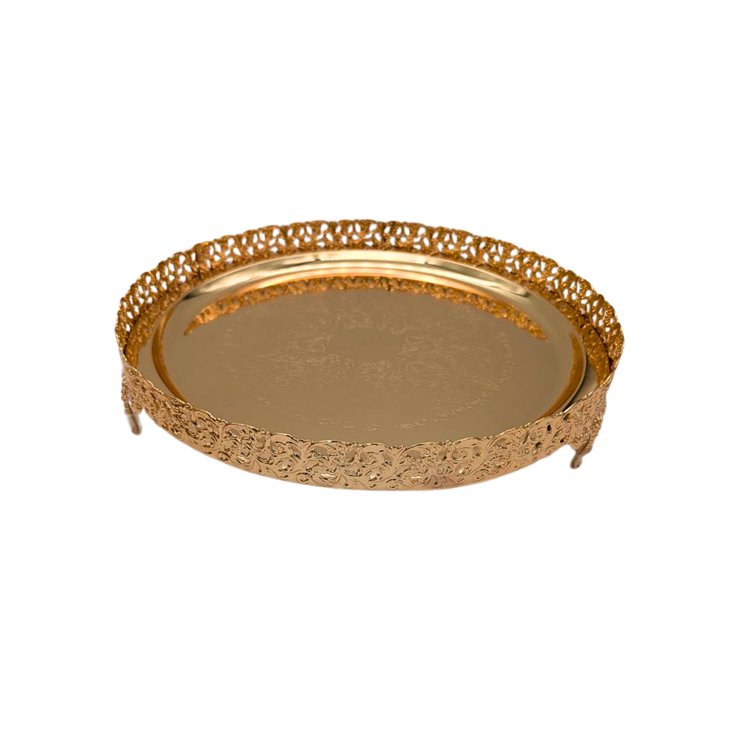 Golden Round Serving Tray with Floral Design – Available in 28cm & 36cm