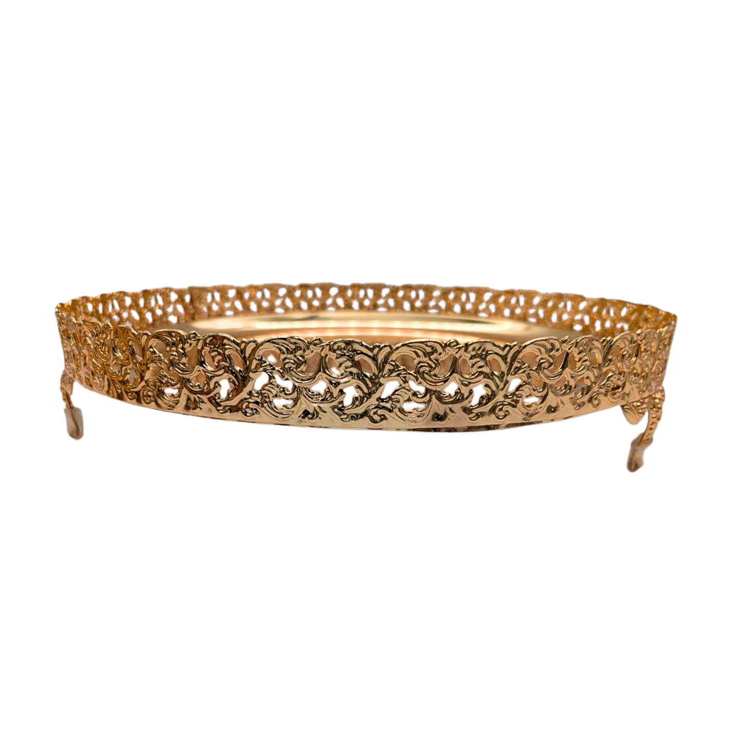 Golden Round Serving Tray with Floral Design – Available in 28cm & 36cm