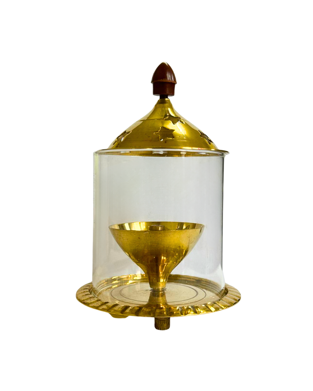 Brass Jyoti Diya Oil / Ghee Lamp with Glass Cover & Lid Traditional Pooja Lamp for Mandir Temple Prayer Room Diwali Decoration Hindu Religious Jyot (Sold Individually, Multiple Sizes)