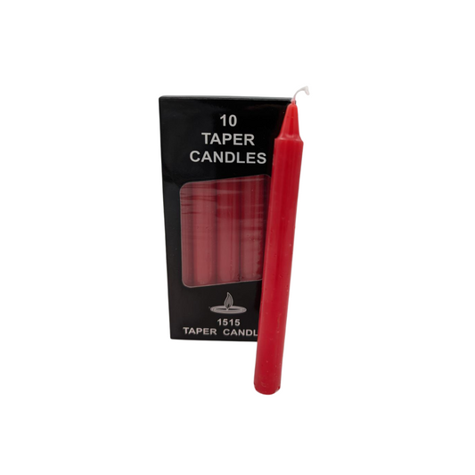 Set of 10 Taper Candles – Available in Red or White (15 cm x 1.5 cm)