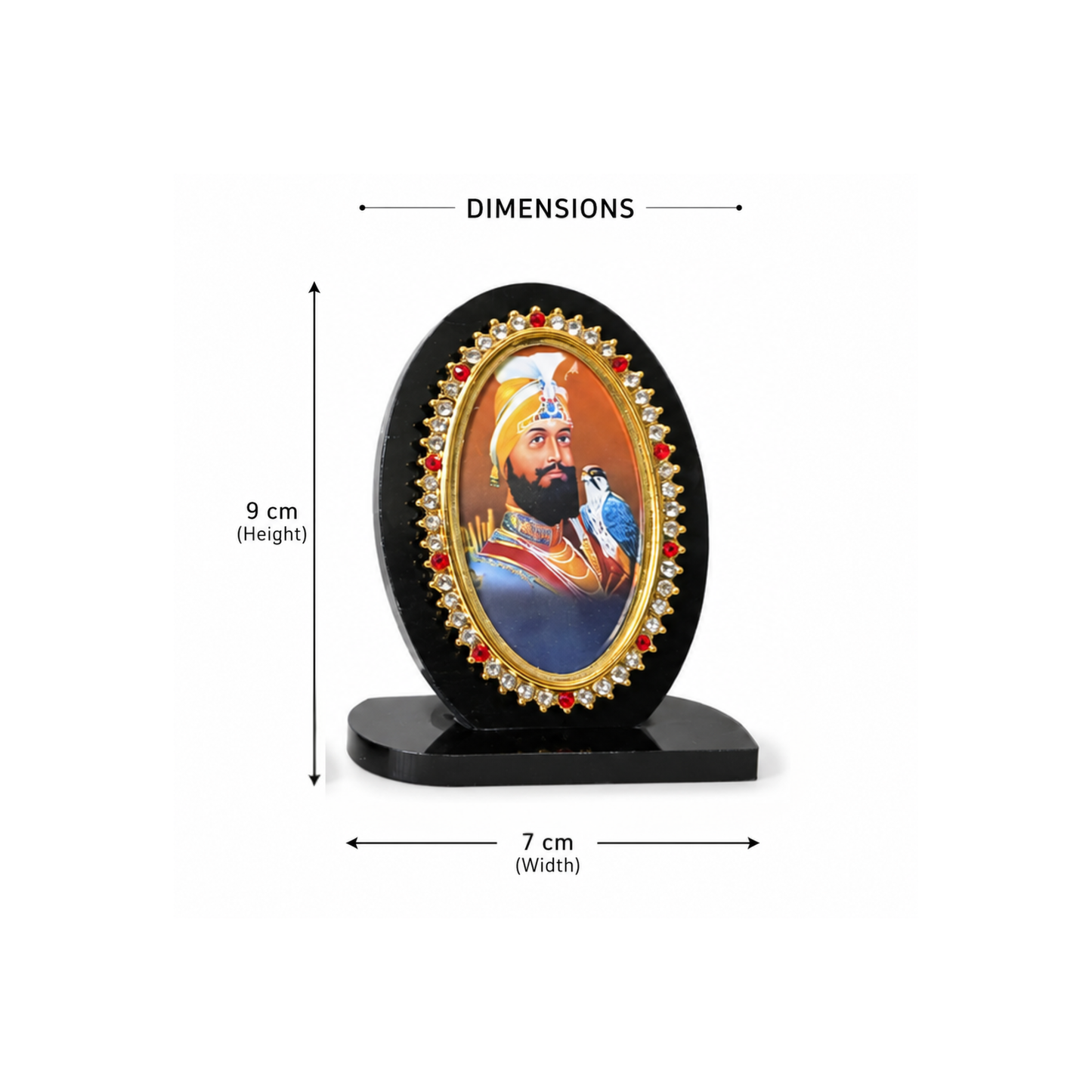 Sikh Religious Dashboard Idols Decorative Oval Photo Frame Ornament for Car Dashboard Guru Nanak Ji Khanda Sahib Guru Gobind Singh Ji 9cm
