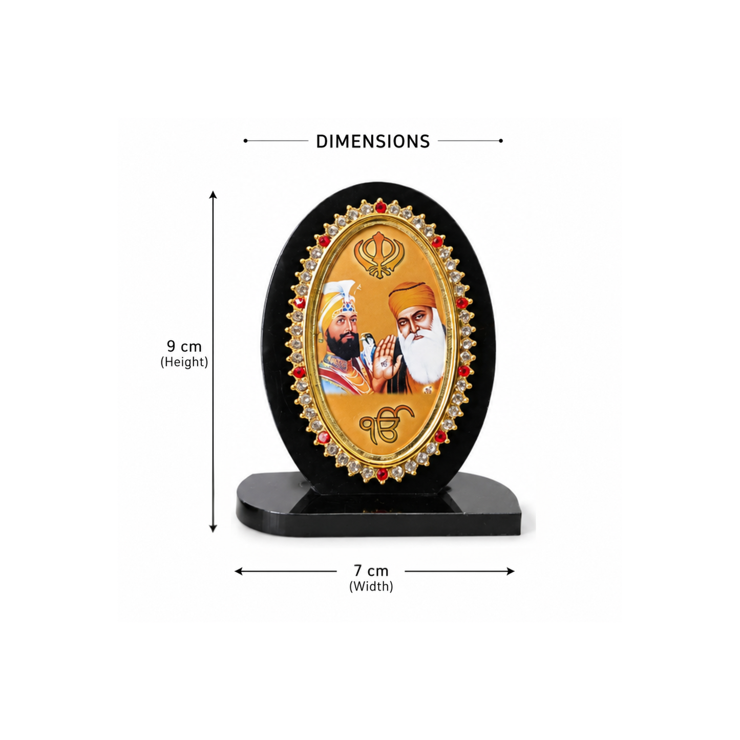 Sikh Religious Dashboard Idols Decorative Oval Photo Frame Ornament for Car Dashboard Guru Nanak Ji Khanda Sahib Guru Gobind Singh Ji 9cm