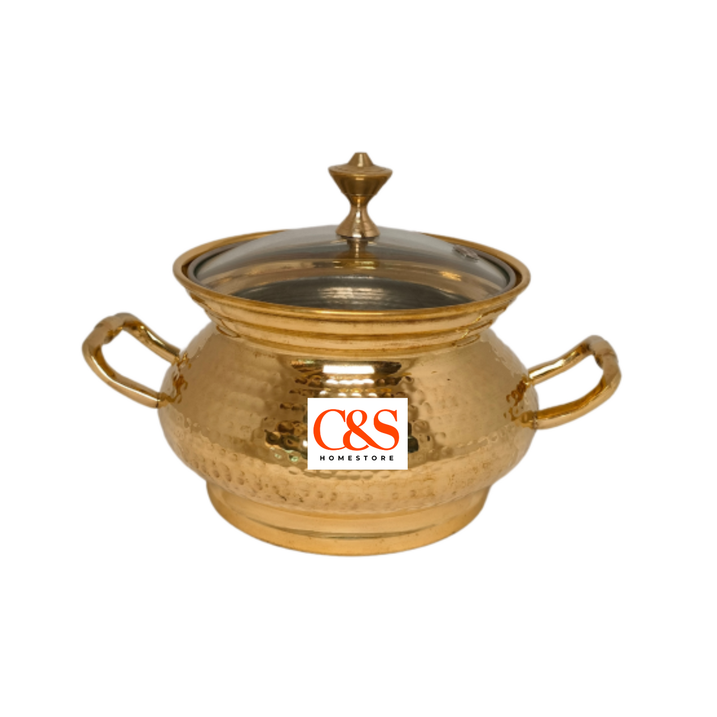 Hammered Brass Matka Serving Handi with Glass Lid – 3 Sizes