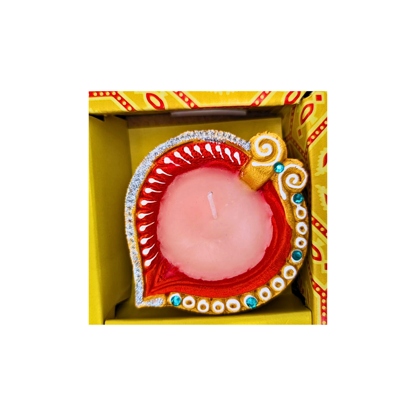 Vibrant Handcrafted Clay Wax Diya – Set of 4, Assorted Designs