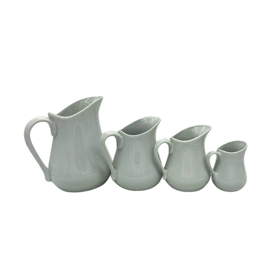 White Porcelain Jug Set for Milk, Cream, Sauce & Beverages – 4 Sizes