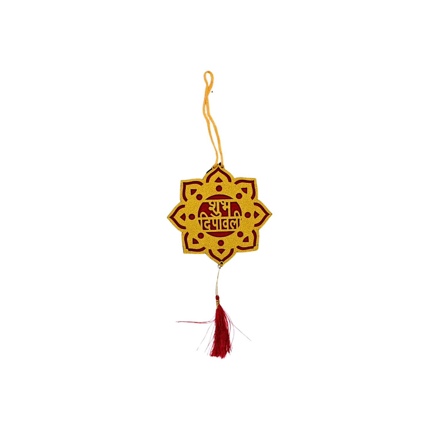 Gold & Red Shubh Diwali Toran – Peacock & Diya Designs (14 cm)