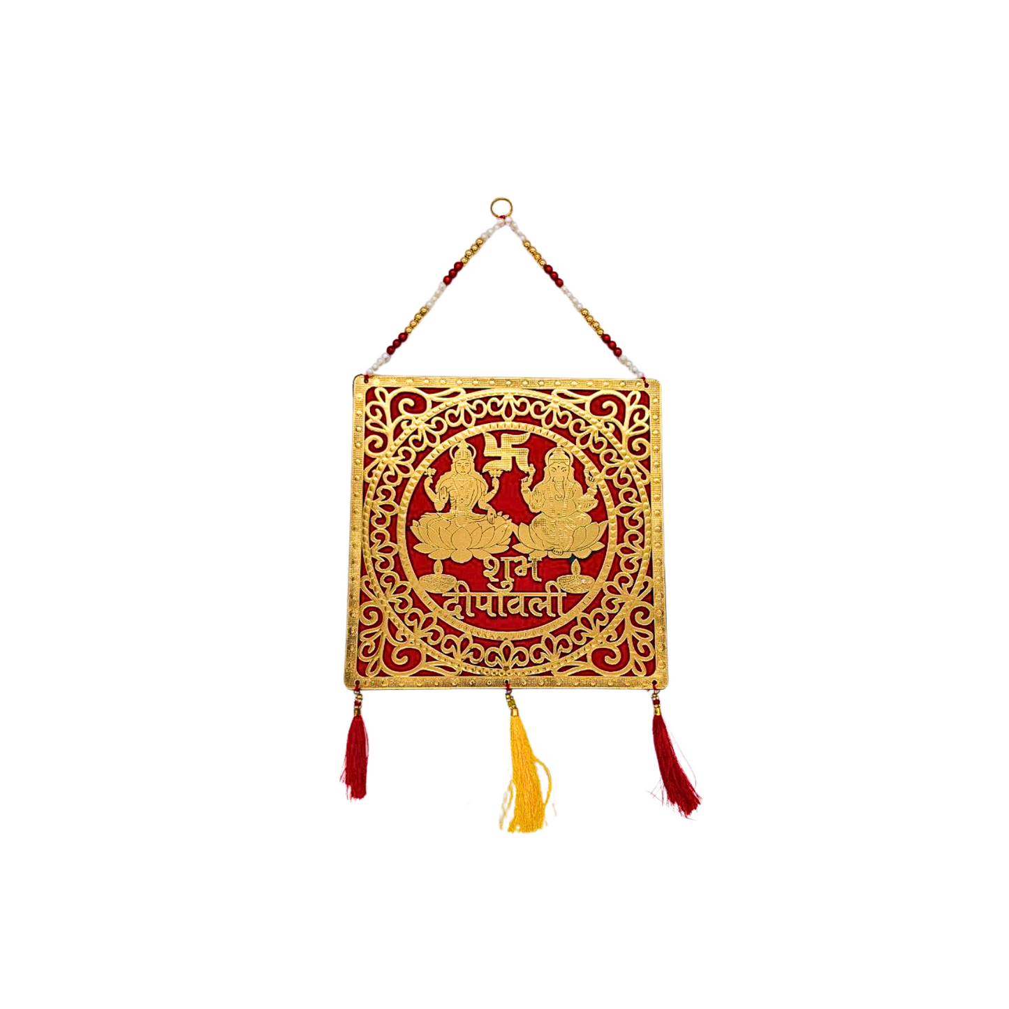 Red & Gold Shubh Diwali Hanging Stickers with Beads – 2 Elegant Designs