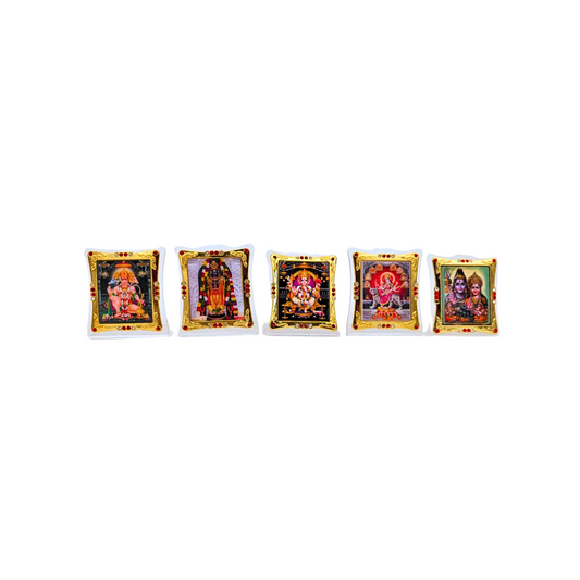 Compact Hindu God Picture with Free-Standing Frame – 5 Divine Options, 6x7 cm