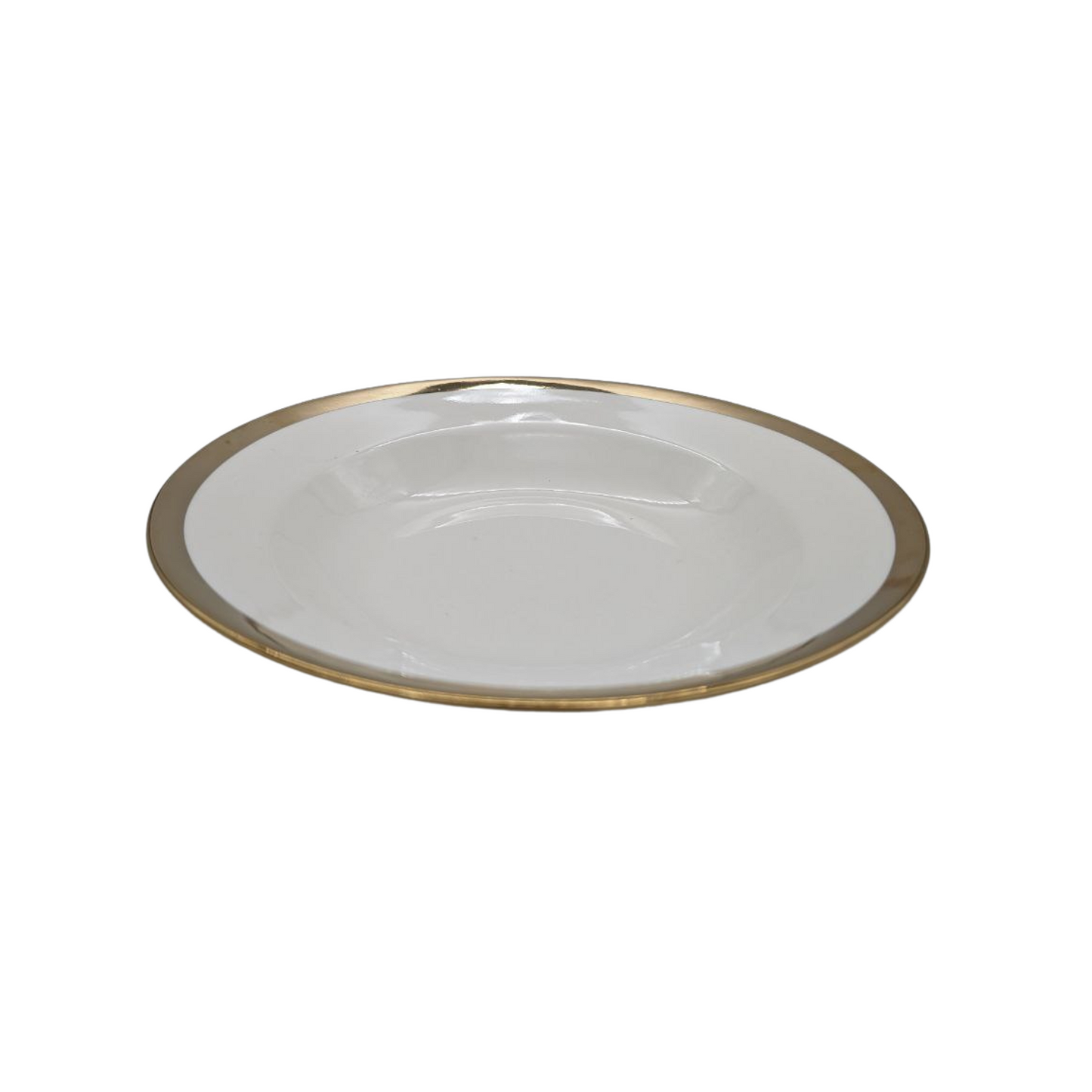 Off-White Crockery Soup Plate with Golden Border – 23cm Diameter