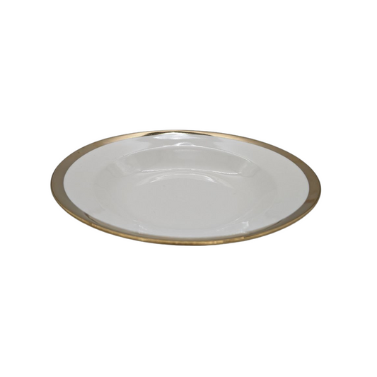 Off-White Crockery Soup Plate with Golden Border – 23cm Diameter