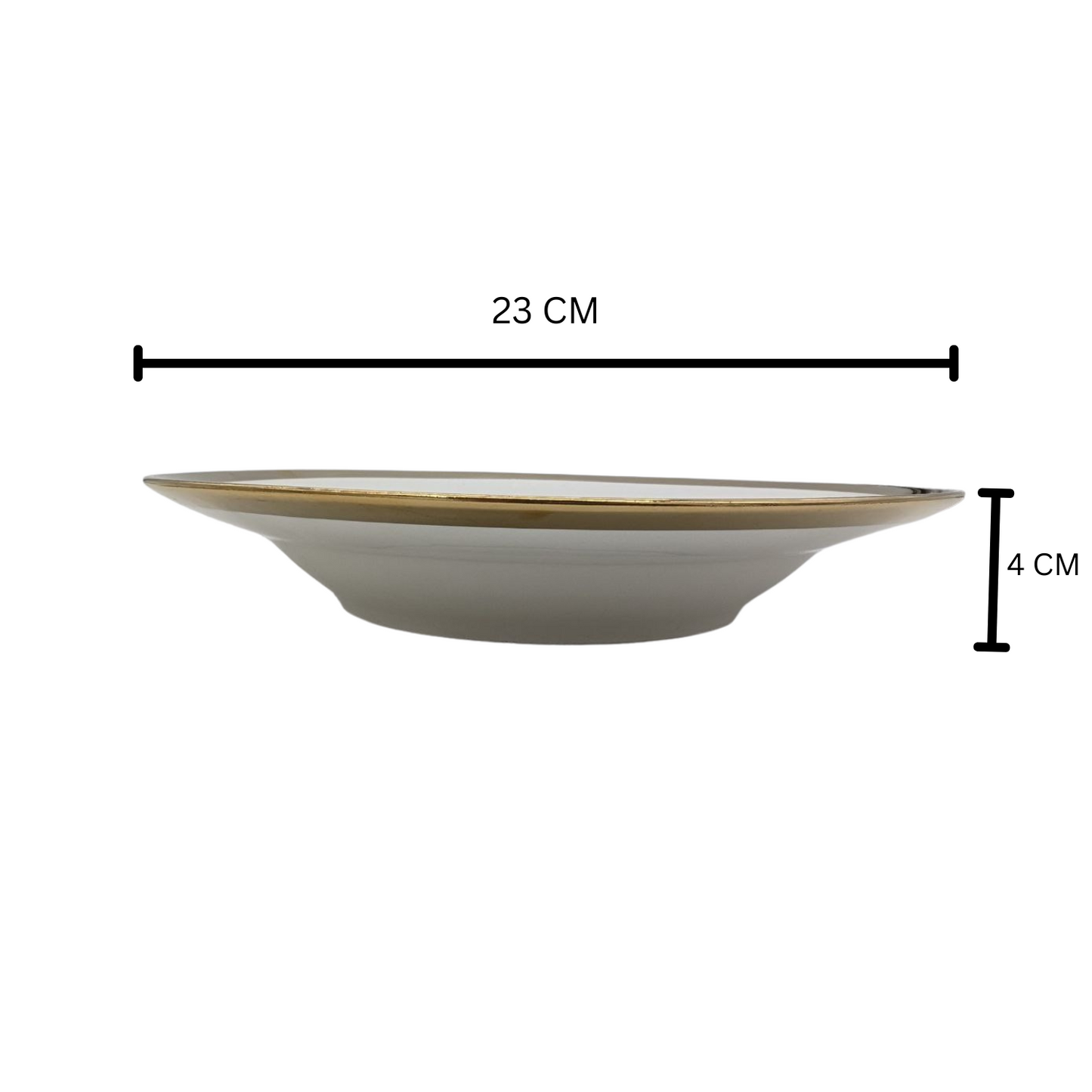 Off-White Crockery Soup Plate with Golden Border – 23cm Diameter