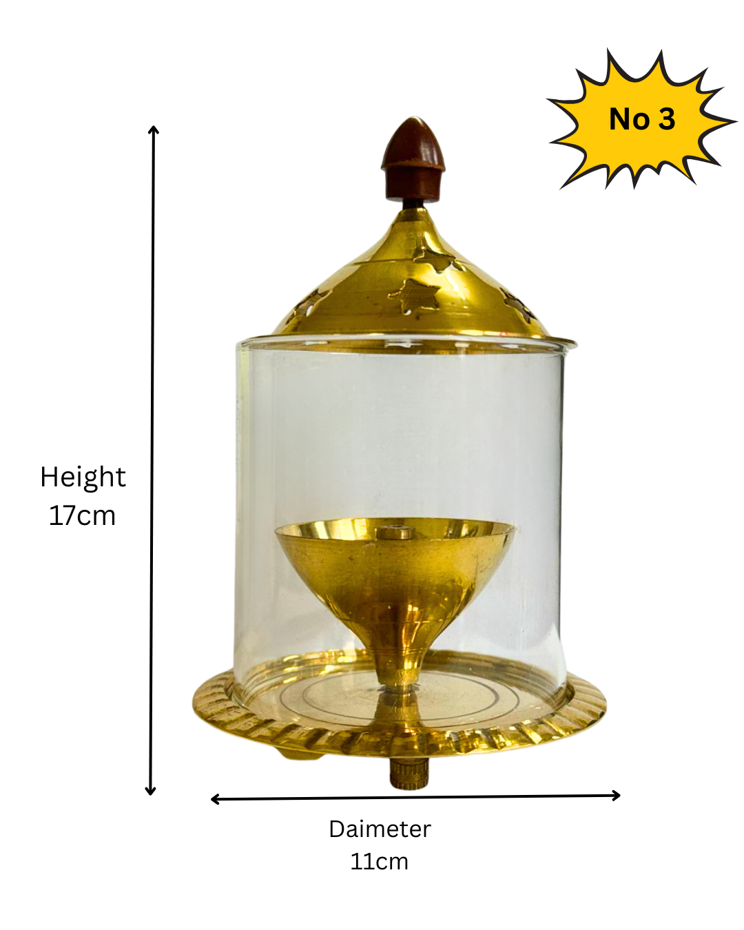Brass Jyoti Diya Oil / Ghee Lamp with Glass Cover & Lid Traditional Pooja Lamp for Mandir Temple Prayer Room Diwali Decoration Hindu Religious Jyot (Sold Individually, Multiple Sizes)