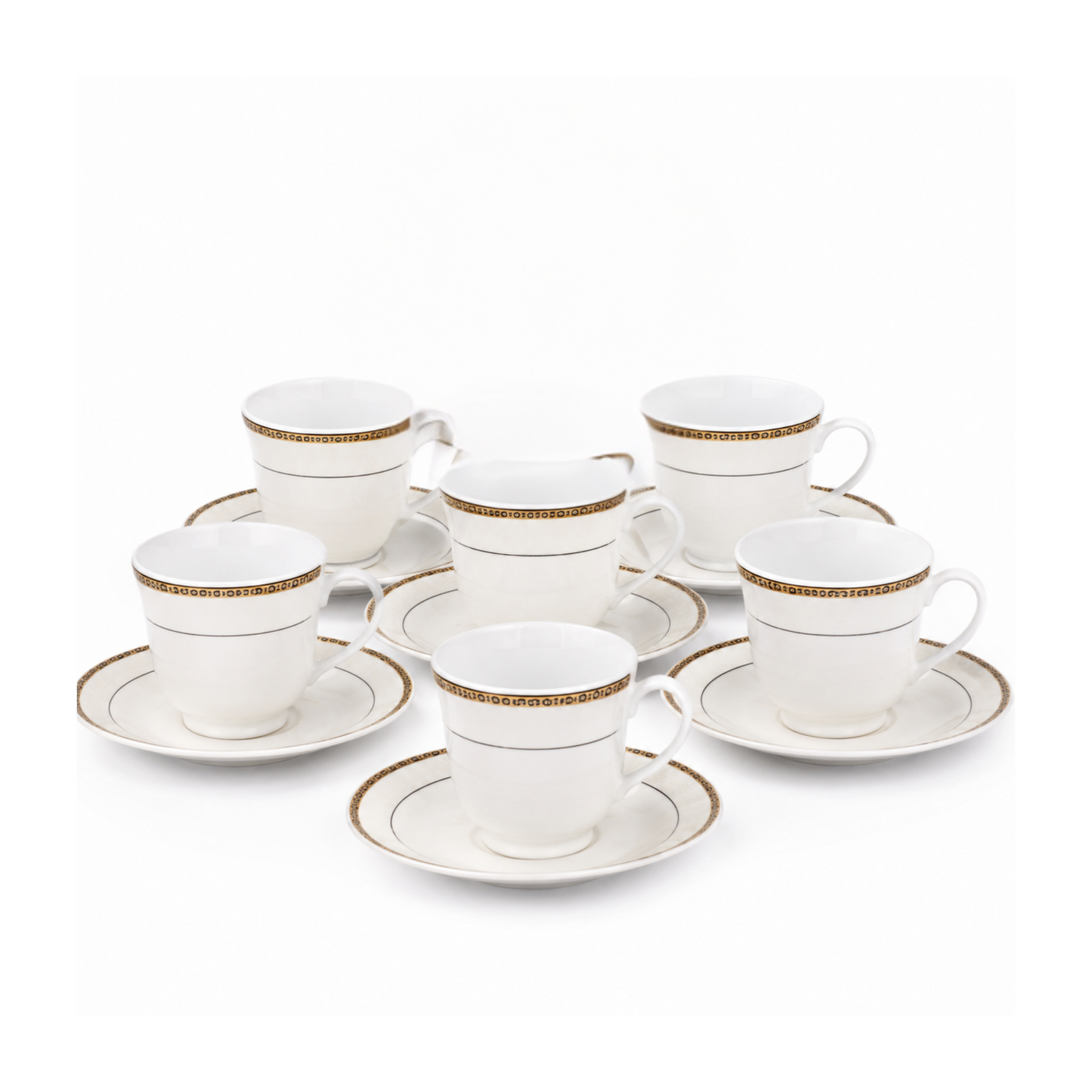12 Piece Porcelain Tea Set Gold Cream, 6 Tea Cups & 6 Saucers
