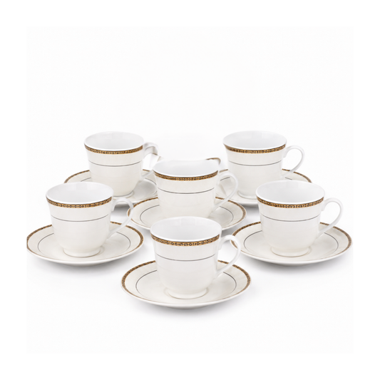 12 Piece Porcelain Tea Set Gold Cream, 6 Tea Cups & 6 Saucers