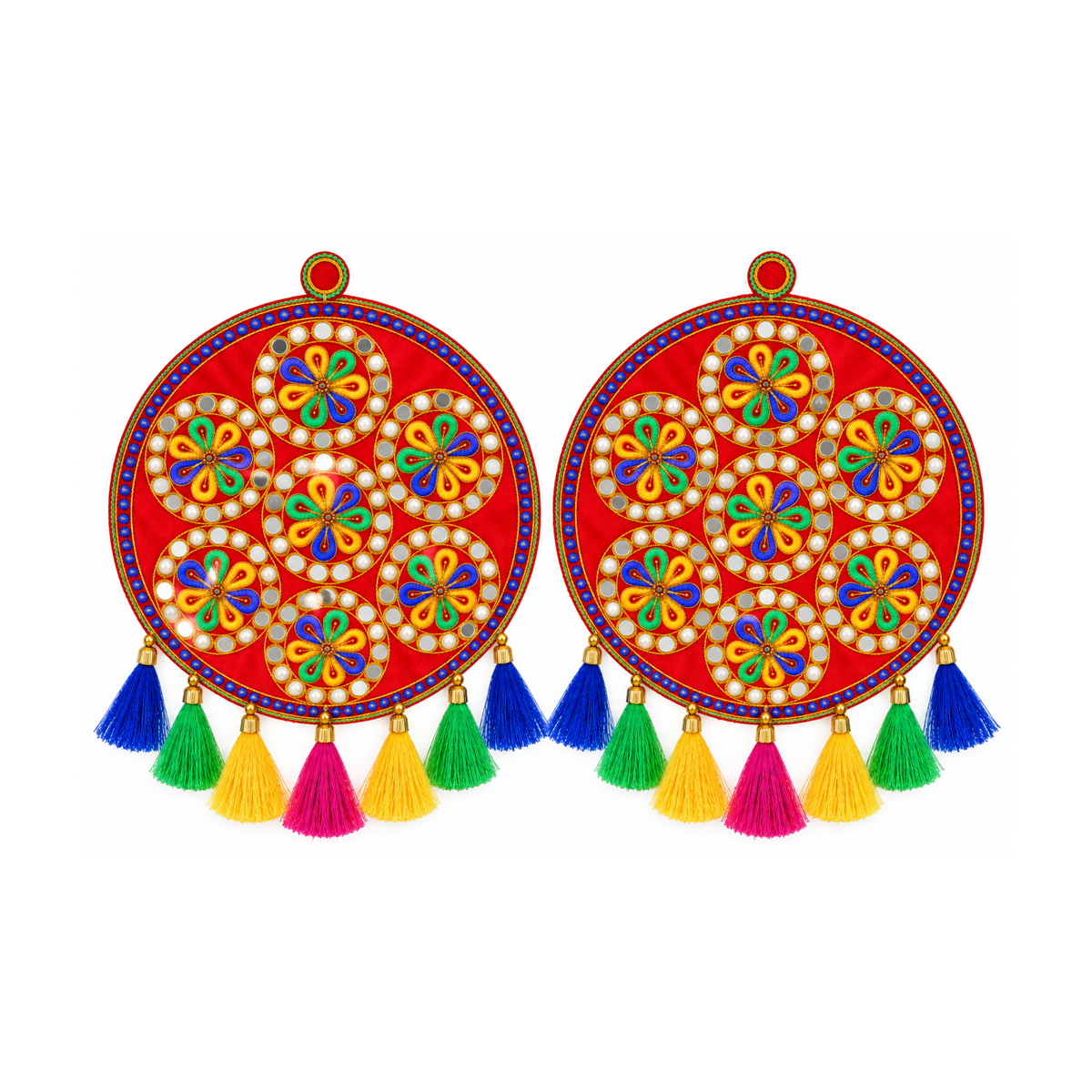 Set of 2 Diwali Round Embroidered Hanging Decorations 24cm