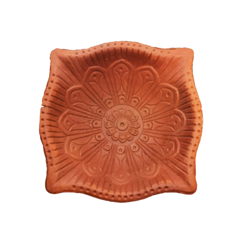 Large Square-Shaped Traditional Clay Diwali Diva/Diya