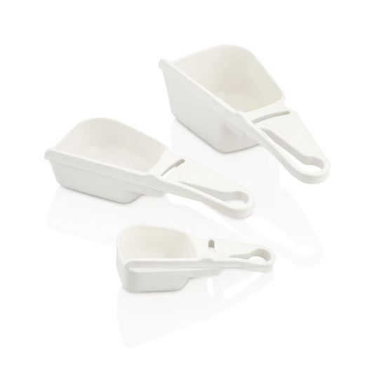Set of 3 Plastic Measuring Scoops with Sliding Leveler 60ml 120ml 240ml