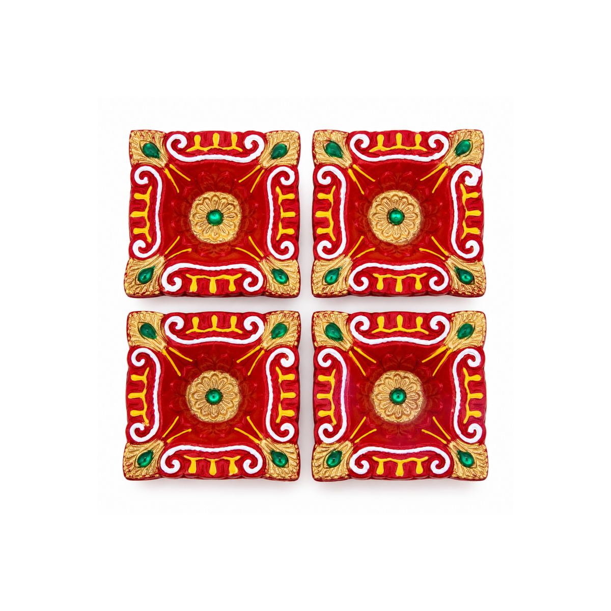 Handmade Clay Diya Set of 4 – Decorative Square Oil Lamps Approx. 7cm