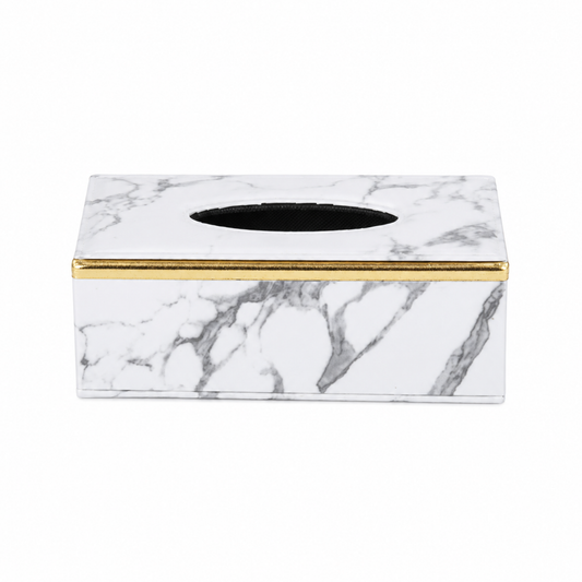 Marble Effect Tissue Box Cover, Faux Leather Tissue Box Holder with Gold Trim